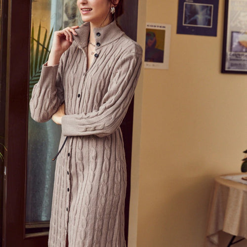 Load image into Gallery viewer, Casual Solid Sweater Cozy Long Sleeve Button High Street Knitted Dress
