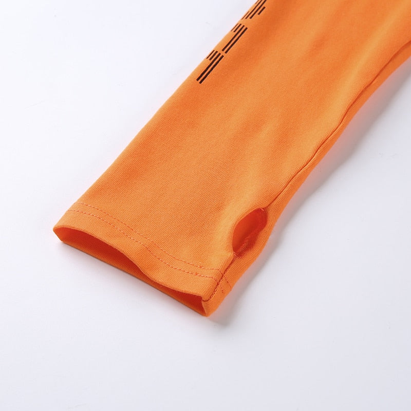 Autumn Basic Turtleneck Orange Print Crop Top Sexy Long Sleeve