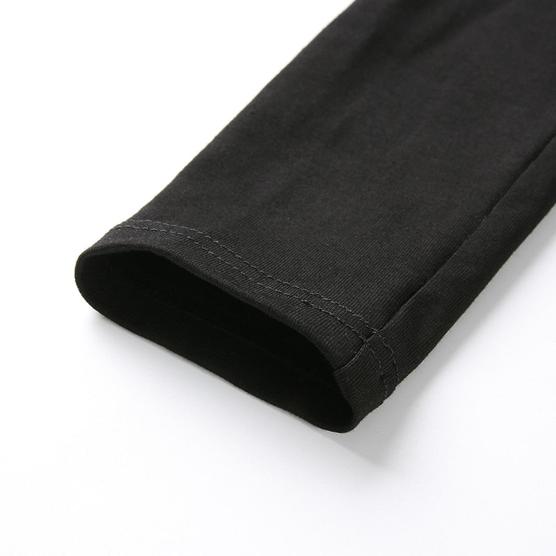 Autumn Black Square Collar Criss Cross Bandage Gothic Crop Top Sexy Elegant Long Sleeve