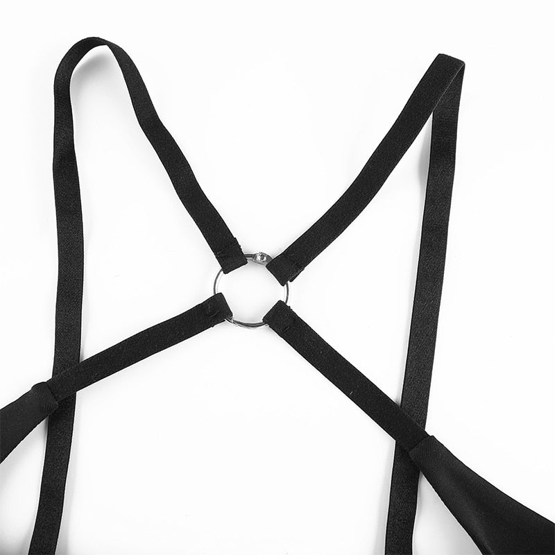 Black Solid Cut Out Crop Top Female Slim Sexy Rave Party Clubwear Cross Choker Summer Tops For Women Camisole Pink Tees