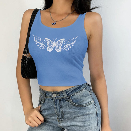 Load image into Gallery viewer, Butterfly Pattern Women Tank Slim Sexy Bralette Crop Top Sleeveless
