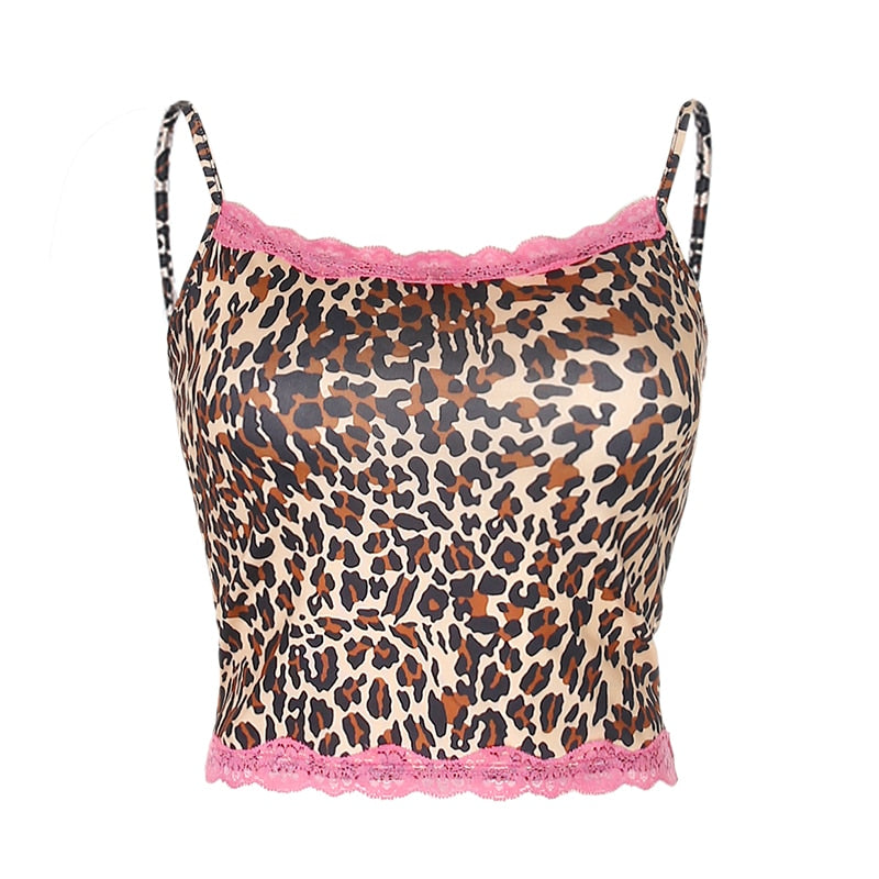 Casual Leopard Summer Tops For Women Lace Edge Tank Top Korean Fashion ...