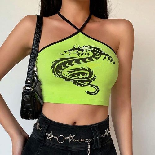 Load image into Gallery viewer, Chinese Style Dragon Print Cute Crop Top Sexy Slim Outfit Tank Top Sleeveless
