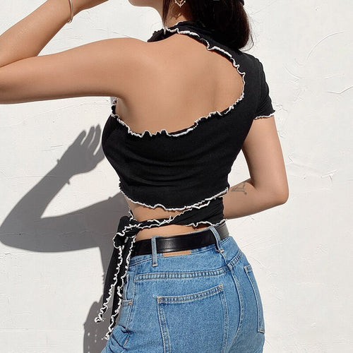 Load image into Gallery viewer, Party Clubwear Hollow Out Slim Sexy One Off Shoulder Black Summer Crop Top Sleeveless
