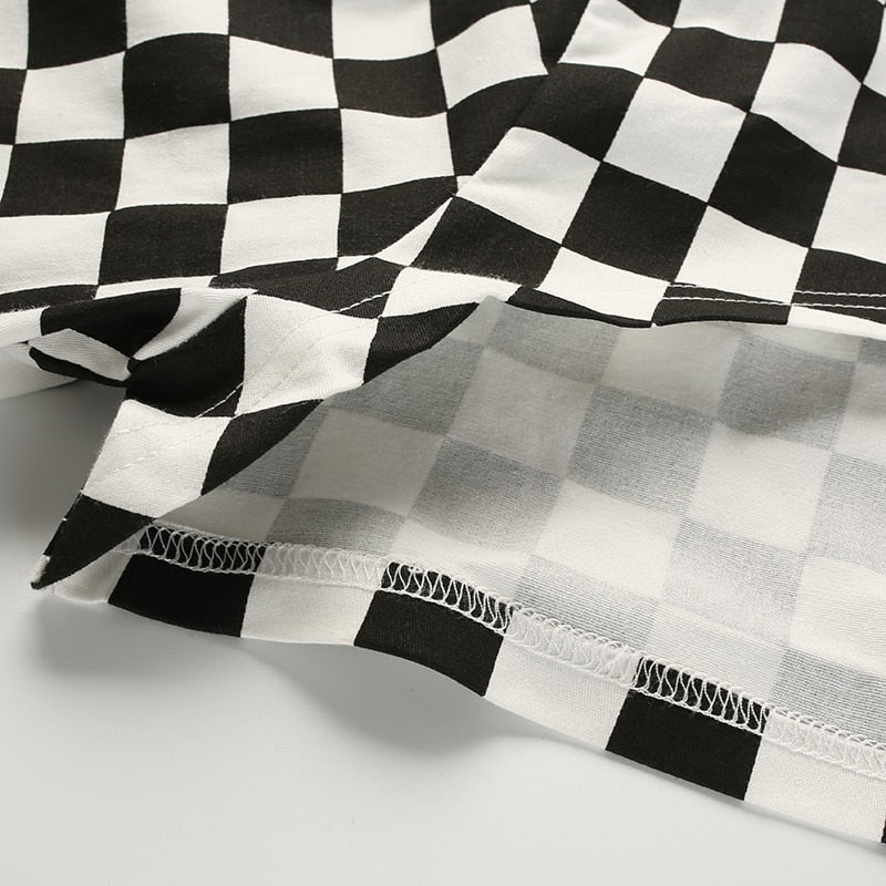 Plus Size Cotton Crop Top Flare Sleeve  Checkerboard Hoodie Long Sleeve