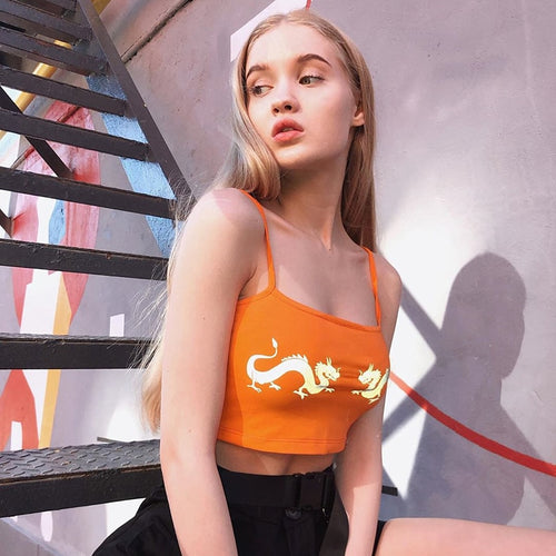 Load image into Gallery viewer, Reflective Double Dragon Graphic Crop Top Cute Aesthetic Sleeveless
