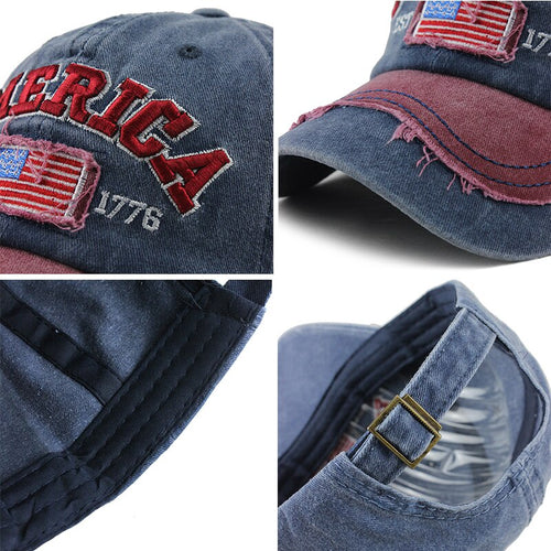 Load image into Gallery viewer, America Flag Vintage 1776 Washed Cotton Snapback Baseball Cap
