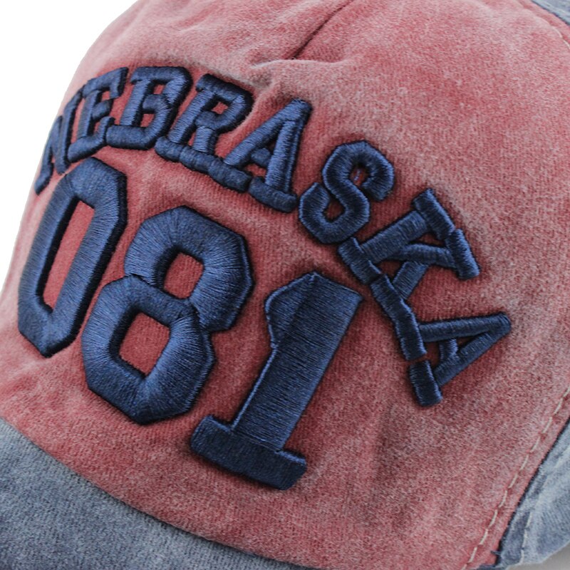 Nebraska 081 Embroidered Letter Washed Baseball Cap
