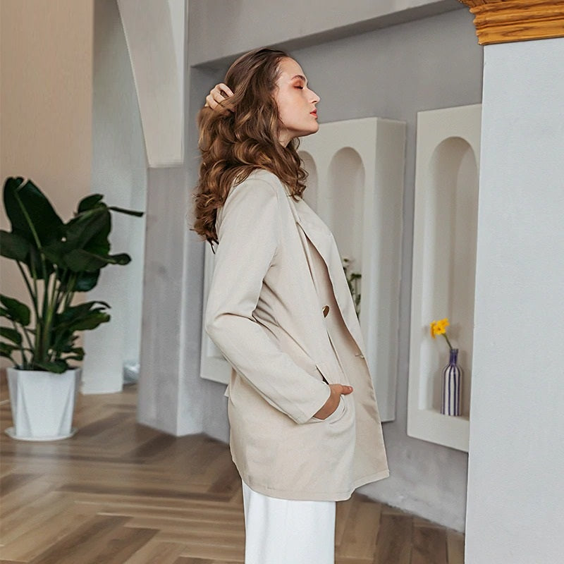 Elegant Button Blazer Solid Casual Autumn Winter Long Sleeve Office Dress