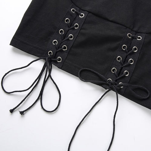 Load image into Gallery viewer, Autumn Black Square Collar Criss Cross Bandage Gothic Crop Top Sexy Elegant Long Sleeve
