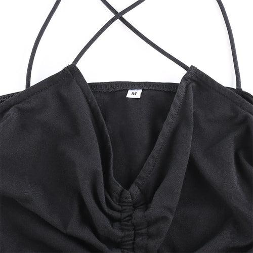 Load image into Gallery viewer, Black Solid Lace Up Crop Top V Neck Slim Sexy Knitted Sleeveless
