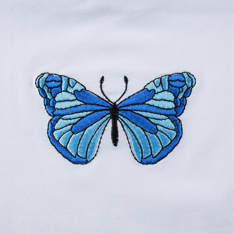 Butterfly Pattern Cute Crop Top Female Streetwear Contrast Color Summer Tops For Women Strapless Sexy Camisole Harajuku