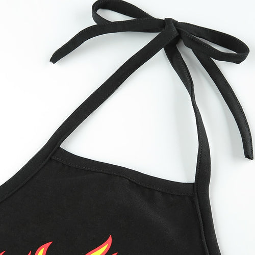Load image into Gallery viewer, Flaming Fire Printed Cross Bandage Tops Backless Sexy Crop Top Sleeveless
