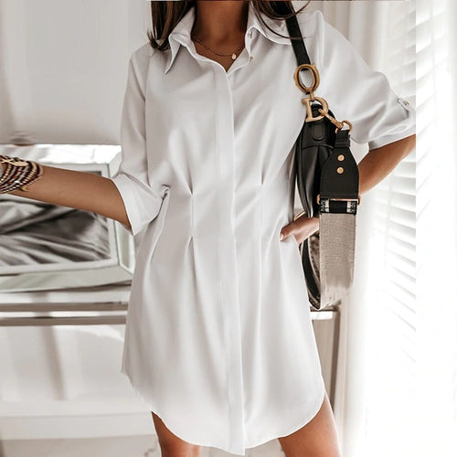Load image into Gallery viewer, Elegant Solid Short Collar Waist Down Vintage Summer Casual Dress
