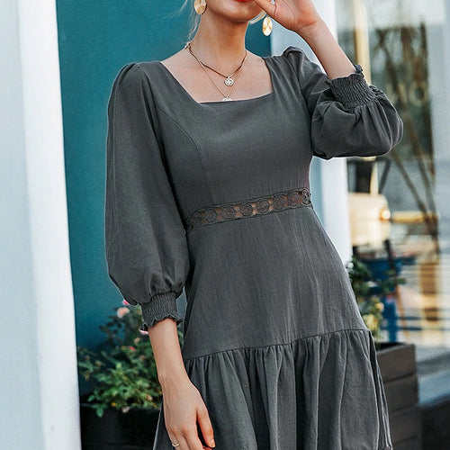 Load image into Gallery viewer, A-line Hollow Out Elegant Ruffled Lantern Sleeve Autumn Casual Short Party Dress
