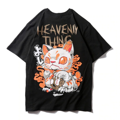 Load image into Gallery viewer, Heavenly Thing Cat Printed Hip Hop Streetwear Loose Tees
