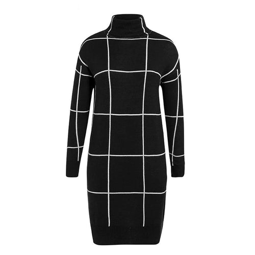Load image into Gallery viewer, Elegant Knitted Long Sleeve Turtleneck Plaid Winter Office Pullover Sweater Dress
