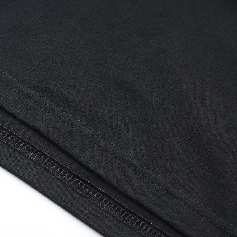 Black Short Sleeve Basic T Shirt Women O-Neck Letter Printed Tshirt Patchwork Reflective Striped Crop Top T-Shirt