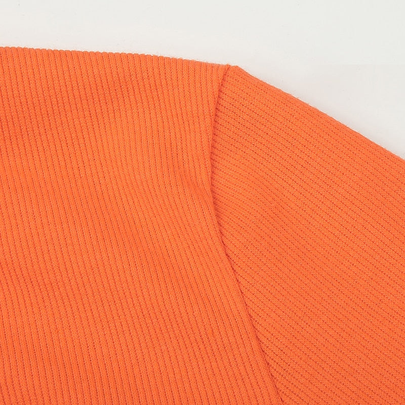 Floral Print Cute Crop Top Long Sleeve Autumn T Shirts Women Orange O Neck Casual Basic Streetwear T-Shirt Harajuku