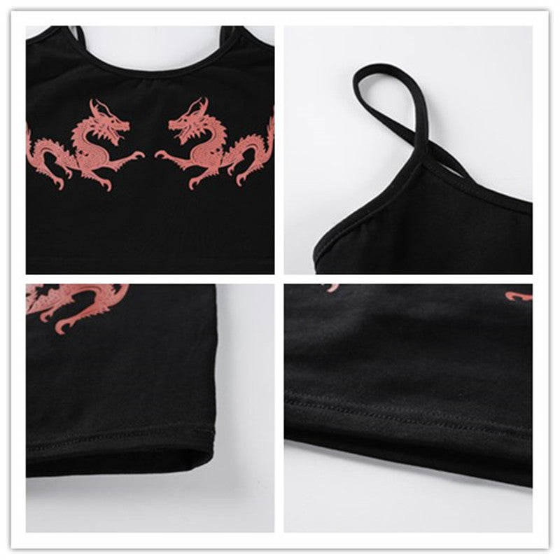 Women Sexy Crop Camisole Cropped Feminino Double Dragon Print Tops Sleeveless Feminino Bralette Fashion Camis