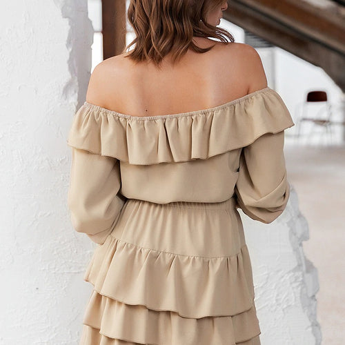 Load image into Gallery viewer, Sexy Off Shoulder Summer Elegant Ruffle Solid A-line Sundress Mini Dress
