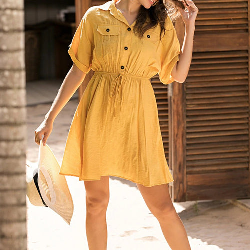 Load image into Gallery viewer, Elegant Office Solid Buttons Loose Sleeve Shirt Sundress Midi Dress
