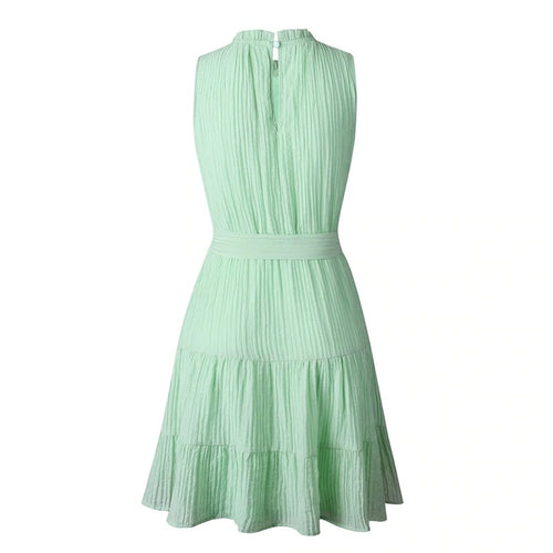 Load image into Gallery viewer, Summer Sleeveless Sexy Solid Ruched High Waist Summer Casual Ruffled Cotton Dress
