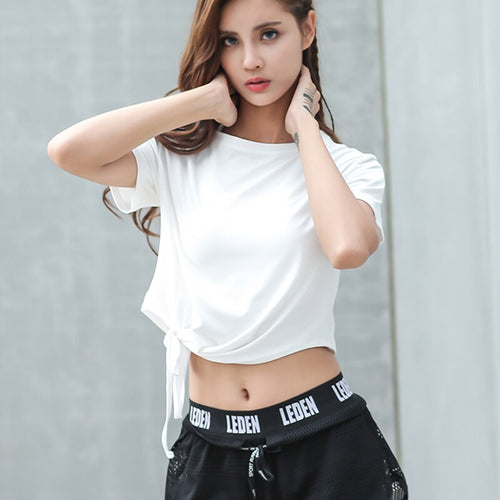 Load image into Gallery viewer, Quick Dry Crop Top Knotted Waist Shirt
