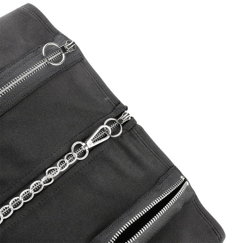 Summer Punk Gothic Tube Patchwork Zipper Chains Sexy Wrap Bralette Crop Top