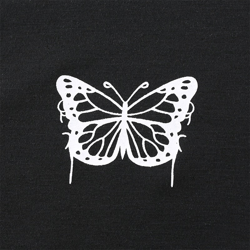 Summer Contrast Color Butterfly Crop Top Short Sleeve Loose Tees