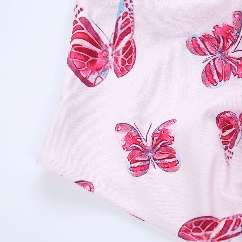 Boho Butterfly Pattern Cute Crop Top Kawaii Halter Sexy Backless Sleeveless