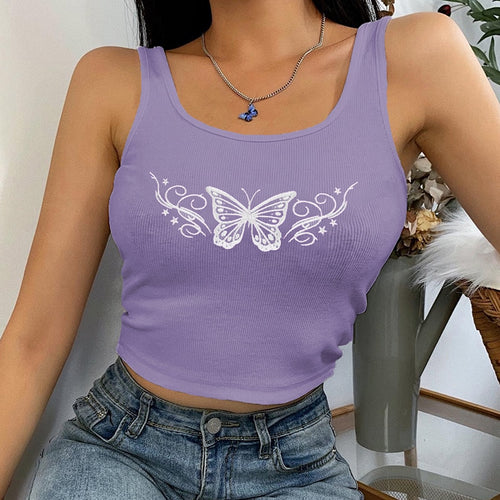 Load image into Gallery viewer, Butterfly Pattern Women Tank Slim Sexy Bralette Crop Top Sleeveless
