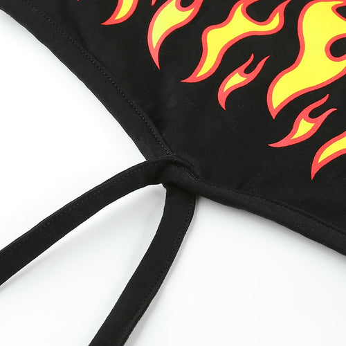 Load image into Gallery viewer, Flaming Fire Printed Cross Bandage Tops Backless Sexy Crop Top Sleeveless
