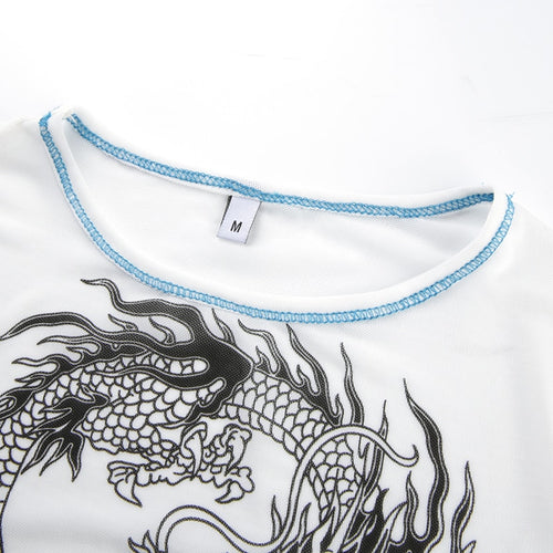 Load image into Gallery viewer, Sexy Mesh Transparent Harajuku Cute Dragon Graphic Short Sleeve Tees
