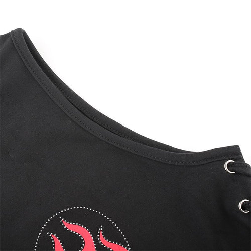 Load image into Gallery viewer, Punk Gothic Strapless Sexy Crop Top Female Party Clubwear Flaming Fire Print Summer Tank Tops Cross Lace Up Streetwear
