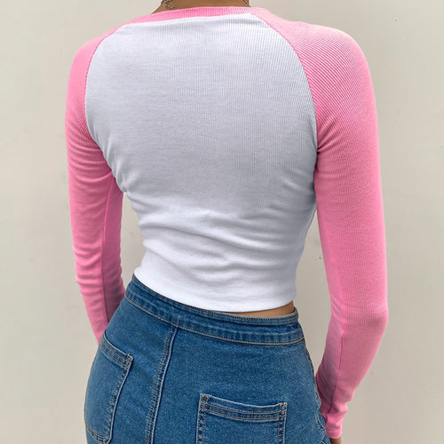 Load image into Gallery viewer, Autumn Contrast Color Basic Crop Top Shirt Long Sleeve Streetwear Women Casual Slim Cute Kawaii T-Shirt Harajuku

