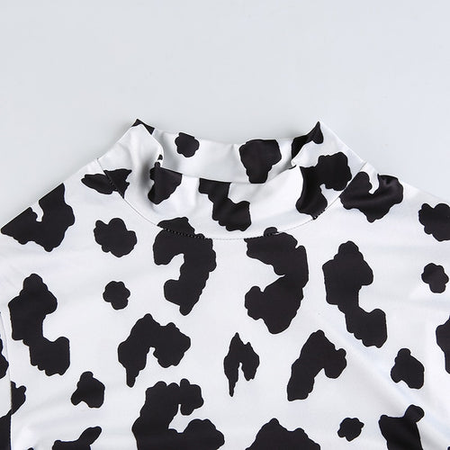 Load image into Gallery viewer, Autumn Long Sleeve Animal Cow Print Cute Turtleneck Long Sleeve
