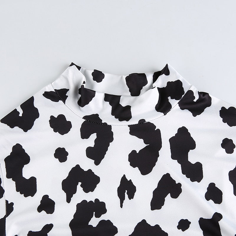 Autumn Long Sleeve Animal Cow Print Cute Turtleneck Long Sleeve
