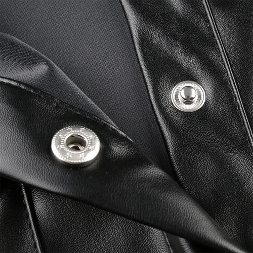 Load image into Gallery viewer, Black Faux Leather Streetwear Covered Button Turn Down Collar Ladies Jacket
