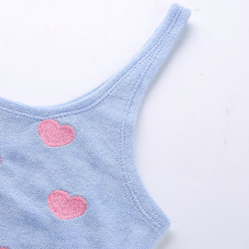 Load image into Gallery viewer, Blue Off Shoulder Sexy Tank Tops Women Summer 2019 Heart Embroidery Sweet Cute Sexy Summer Crop Top Harajuku Kawaii
