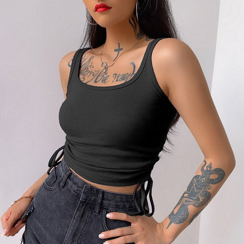 Load image into Gallery viewer, Solid Casual Women Tank Tops Clothing Sleeveless Skinny Ruched Lace Up Bralette Crop Top Summer Streetwear Blue
