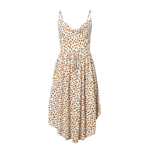 Load image into Gallery viewer, Midi Casual Summer Beach Spaghetti Strap Leopard Ruffles Boho Dress
