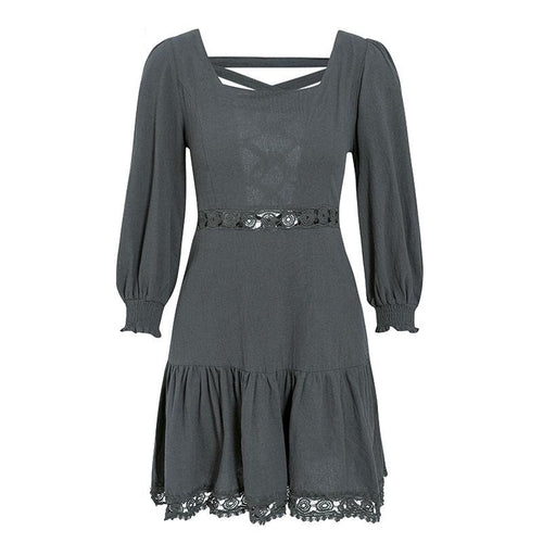 Load image into Gallery viewer, A-line Hollow Out Elegant Ruffled Lantern Sleeve Autumn Casual Short Party Dress
