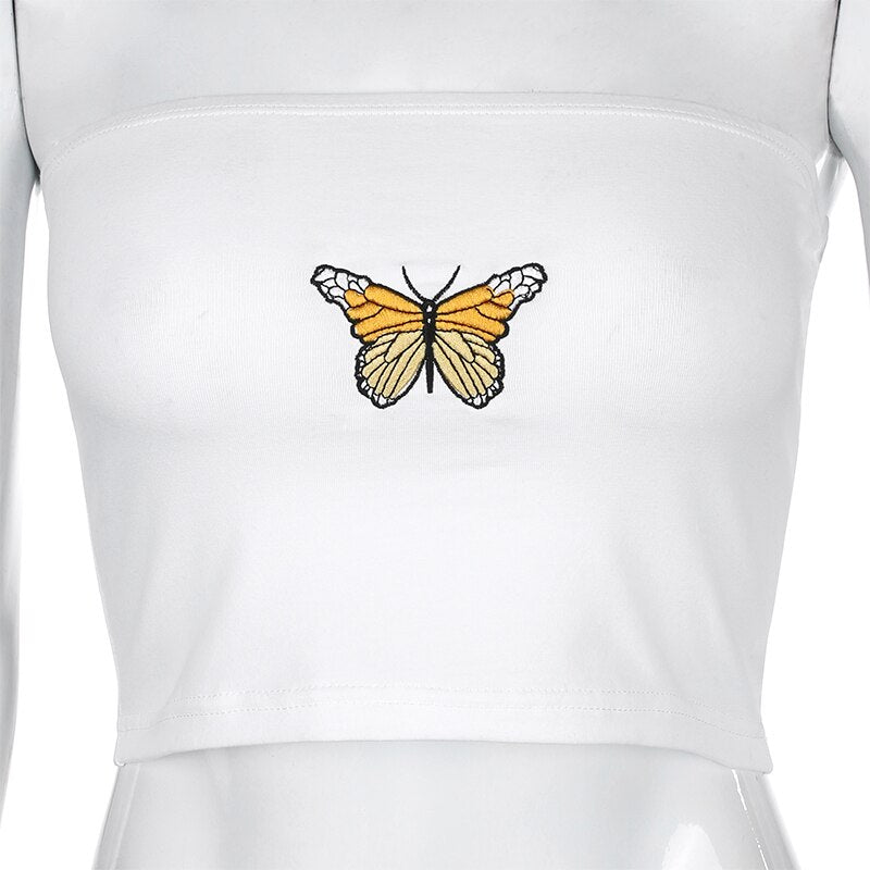 Butterfly Pattern Cute Tube Top Strapless Sexy Crop Tops Sleeveless
