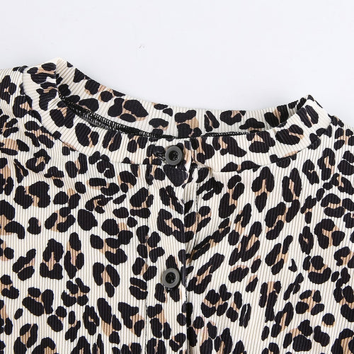 Leopard Print Sexy V Neck Rave Crop Top Shirt Long Sleeve – wanahavit