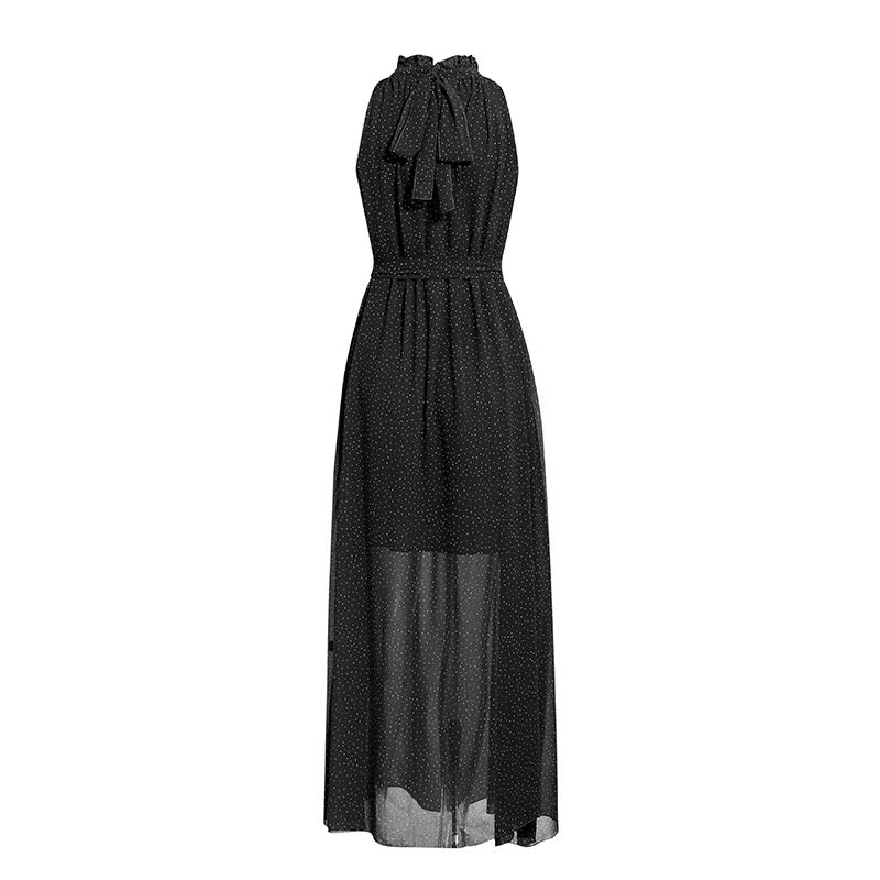 A-line Lotus Leaf Boho Elegant Sleeveless  Printing Stand Collar Long Dress