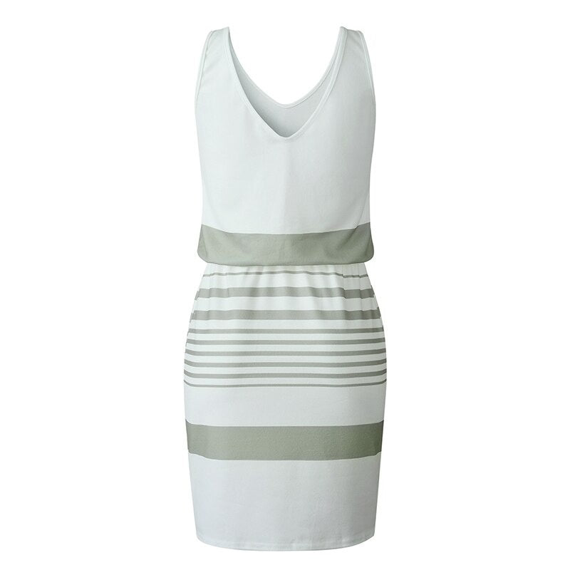 Fashion Stripes V-neck Irregular Vest Style Halter Tie Bodycon Office Short Dress