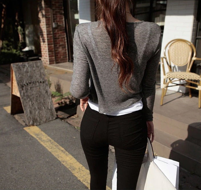 Knitted Simple Solid Slim Sexy Fashion Cardigan
