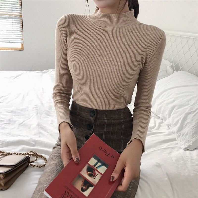 Knitted Turtleneck Sweater Casual Soft Jumper Long Sleeve