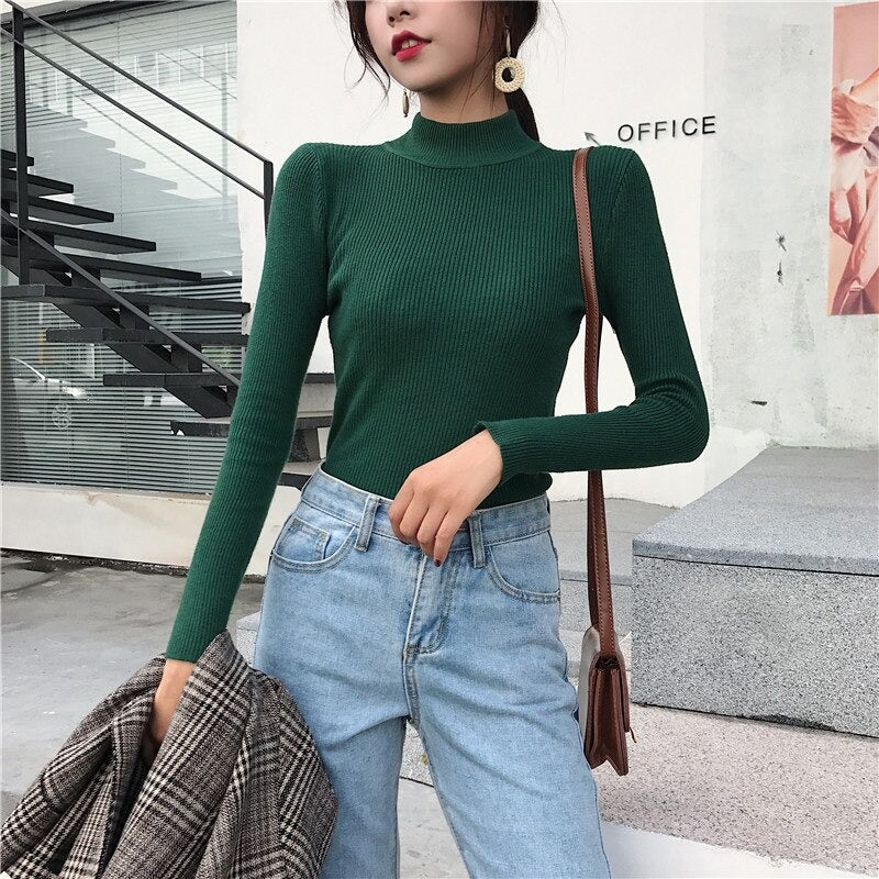 Knitted Turtleneck Sweater Casual Soft Jumper Long Sleeve